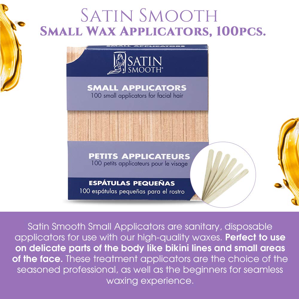 Satin Smooth Waxing Sticks – Small Wax Applicator Sticks, Wax Stick for Hair Removal, Wooden Popsicle Stick for Face & Eyebrow, 100 ct, 2 Pack