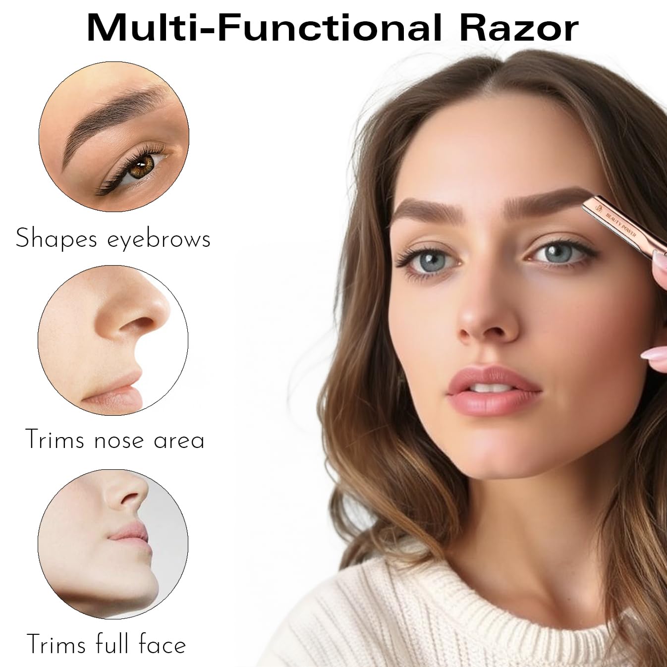 Eyebrow Razor with 6 Blades & Travel Case – Face Razors for Women & Men, Eyebrow Trimmer Shaper with Precision Cover, Facial Shaver & Dermaplaning Tool for Smooth Skin (Rose Gold)