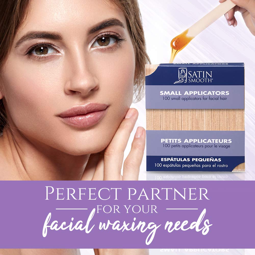 Satin Smooth Waxing Sticks – Small Wax Applicator Sticks, Wax Stick for Hair Removal, Wooden Popsicle Stick for Face & Eyebrow, 100 ct, 2 Pack