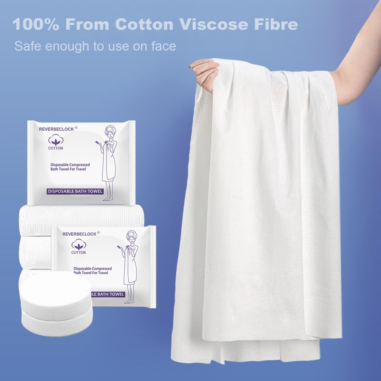 10 Pack Large Compressed Bath Towels Portable Lightweight Disposable Cotton Fiber Tablets Towel for Travel, Camping, Gym, Swimming, Beach (55" X 28")