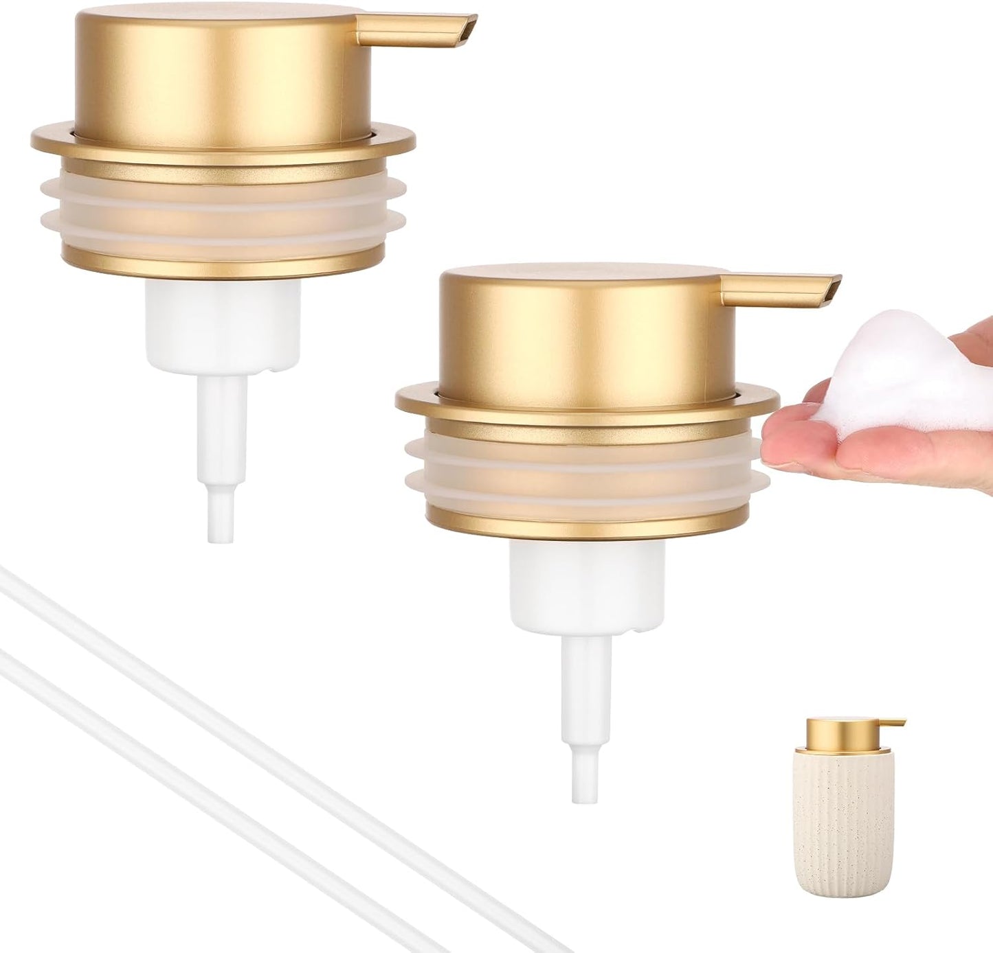 Segbeauty 2pcs Gold Foam Soap Dispenser Pump Head Lid, Foaming Hand Soap Dispenser Pump Replacement for Bathroom Ceramic Shampoo Bottle, Pumps for Kitchen Dish Wash Bottles, Hand Wash Lid Replacement