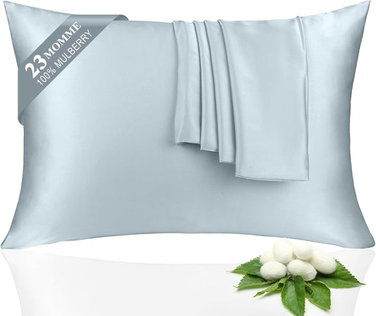 100% Silk Pillowcase 2 Pack for Hair and Skin, Both Sides 23 Momme Grade 6A+ Mulberry Silk Pillowcases with Hidden Zipper, Soft&Smooth Cooling Pillow Cases (Ash Blue, King 20×36)