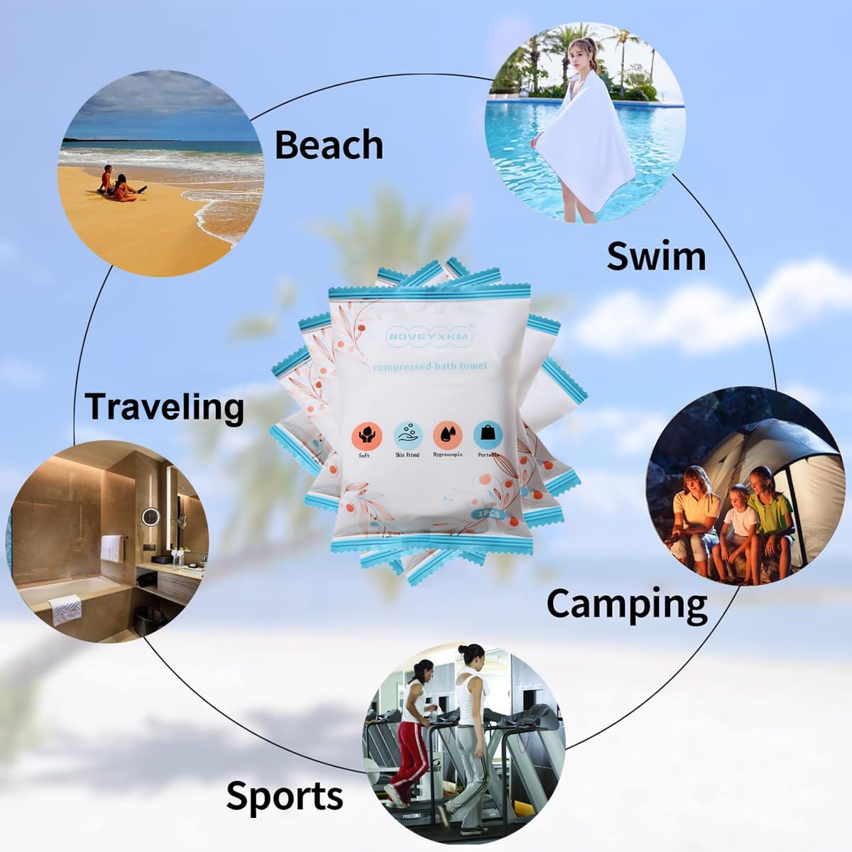 12 Packs Large Compressed Towel 56'' x 28'' Disposable Cotton Bath Towels Portable Thick Paper Towel Reusable Suitable for Hiking Camping Beach Swimming and Traveling (12)