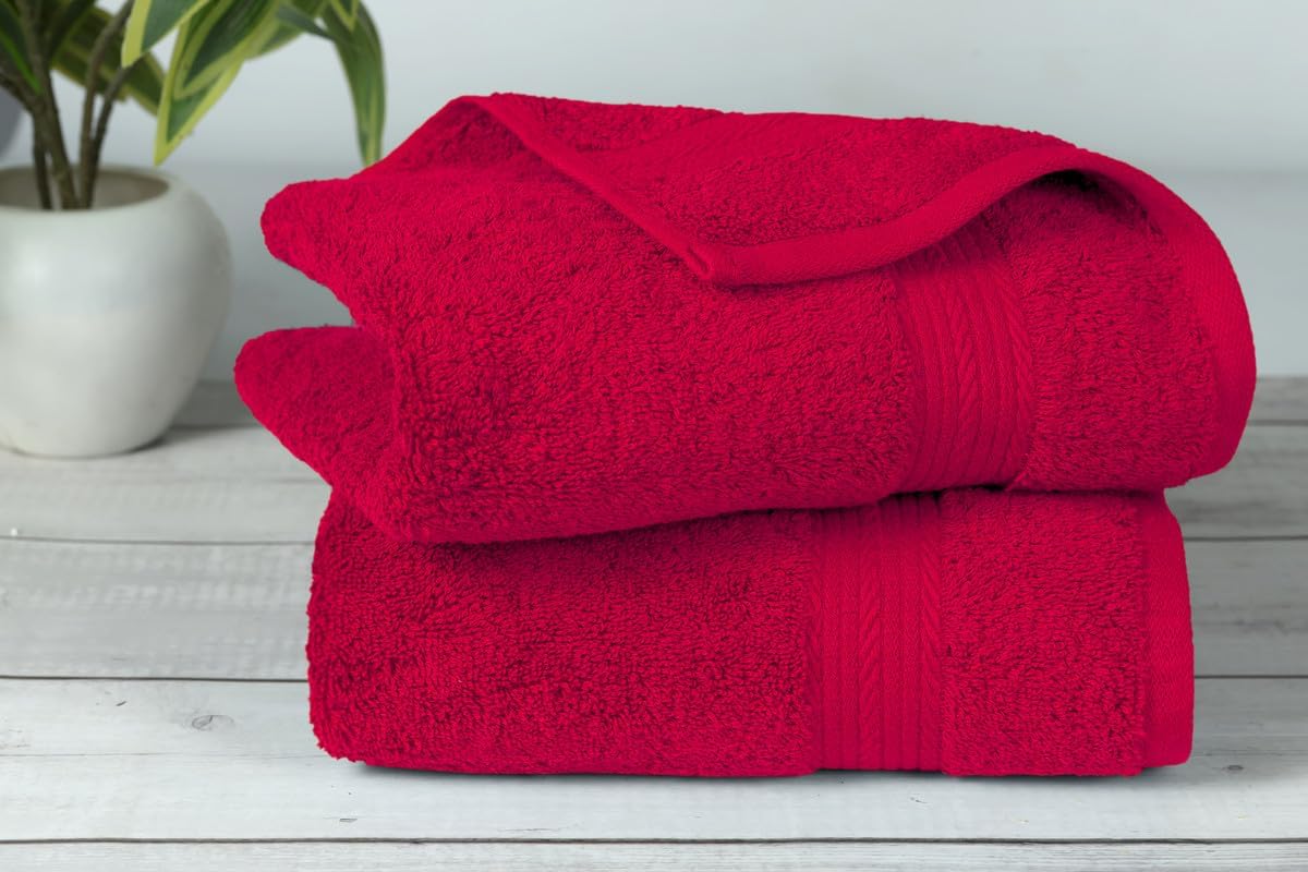 Ample Decor Bathroom Hand Towel 18 X 28 Inch 600 GSM 100% Cotton, Premium Soft Absorbent - 2 Pcs - Red