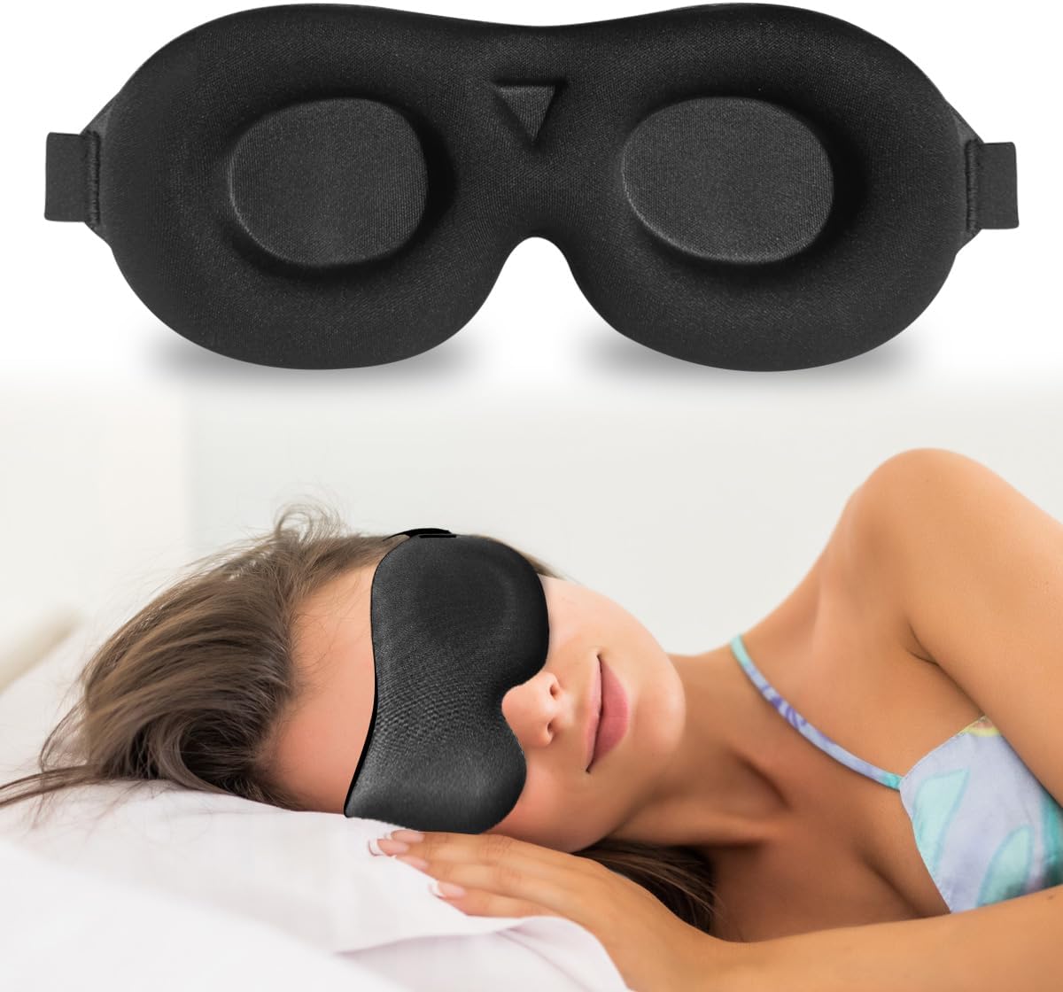 3D Sleep Mask for Side Sleepers – 100% Light Blocking Eye Mask for Sleeping, Zero Eye Pressure, Soft Breathable Memory Foam, Adjustable Strap for Travel, Men & Women (Black)