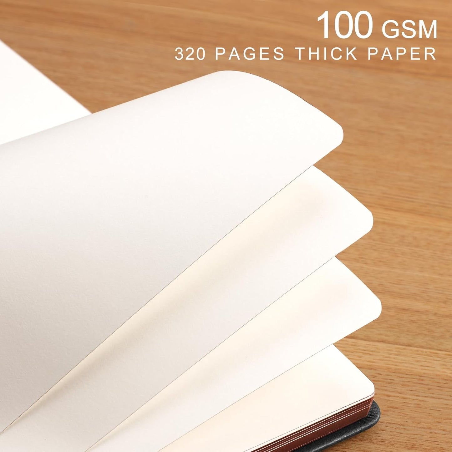 AHGXG Thick Journal Blank Notebook for Men - 320 Numbered Pages A5 Notebook for Writing, 100gsm Plain Paper, Vintage Leather Hardcover, for Women Work Office School, 5.75'' X 8.38''- Black