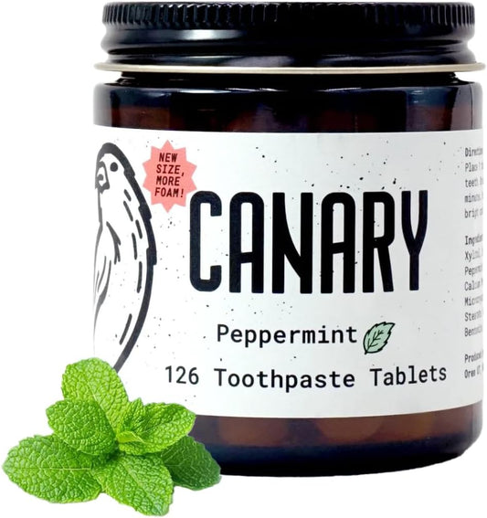 Canary Nano Hydroxyapatite Toothpaste Tablets Peppermint - Remineralizing, Fluoride Free, All Natural Tabs with Xylitol - Great for Travel, Plastic Free - 126 Count