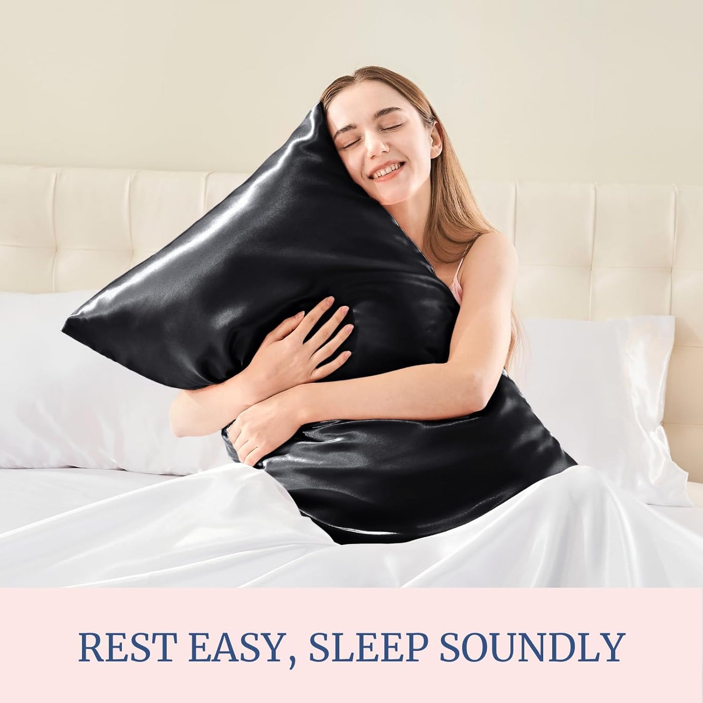 BEDELITE Satin Pillowcase for Hair and Skin, Super Soft and Cooling Similar to Silk Pillow Cases 2 Pack with Envelope Closure, Gift for Women Men(20"x40" King Size, Black)