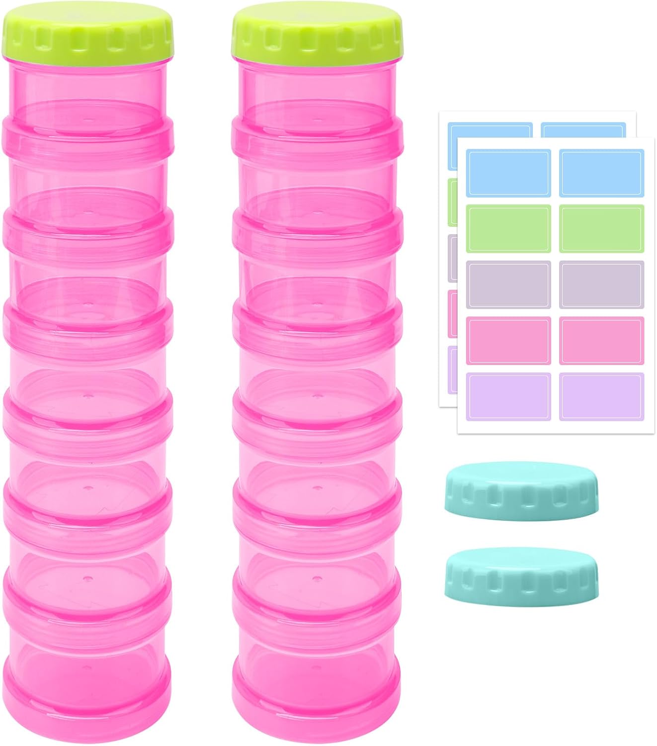 2 Pack 7 Day Pill Organizer Case Stackable Weekly Supplements Vitamins Pills Holder Dispenser Large Translucent Pink with Extra Lid