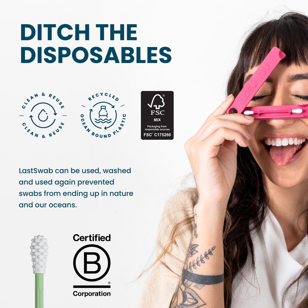LastSwab® Reusable Cotton Swabs for Ear Cleaning - The Sustainable and Sanitary Alternative to Single-Use Q Tips - Zero Waste and Easy to Clean - Comes with a Convenient Travel Case Holder - Green