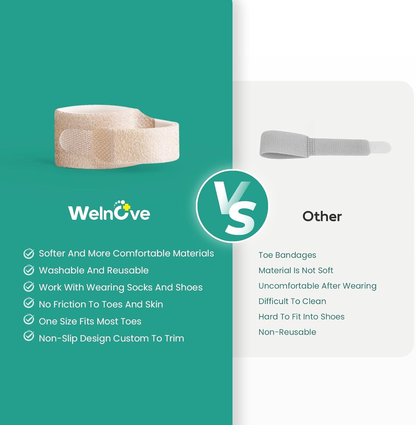 Welnove Hammer Toe Straightener - 8 Pack Broken Toe Wraps - Hammer Toe Corrector for Women - Toe Splints for Crooked Toes, Curled Toes, Bent Toes - (Large, Beige)