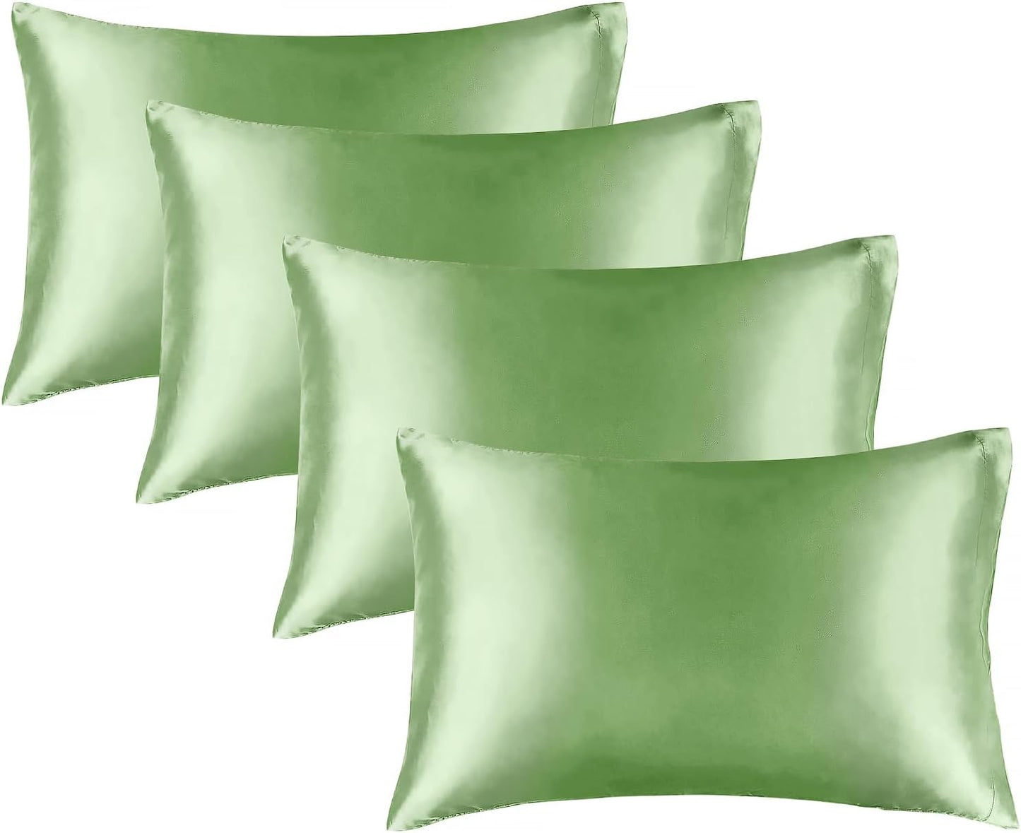 BEDELITE Satin Pillowcase for Hair and Skin, Super Soft Similar to Silk Pillow Cases 4 Pack with Envelope Closure, Cooling Pillowcases for Women Men (20"x40" King Size, Sage Green)