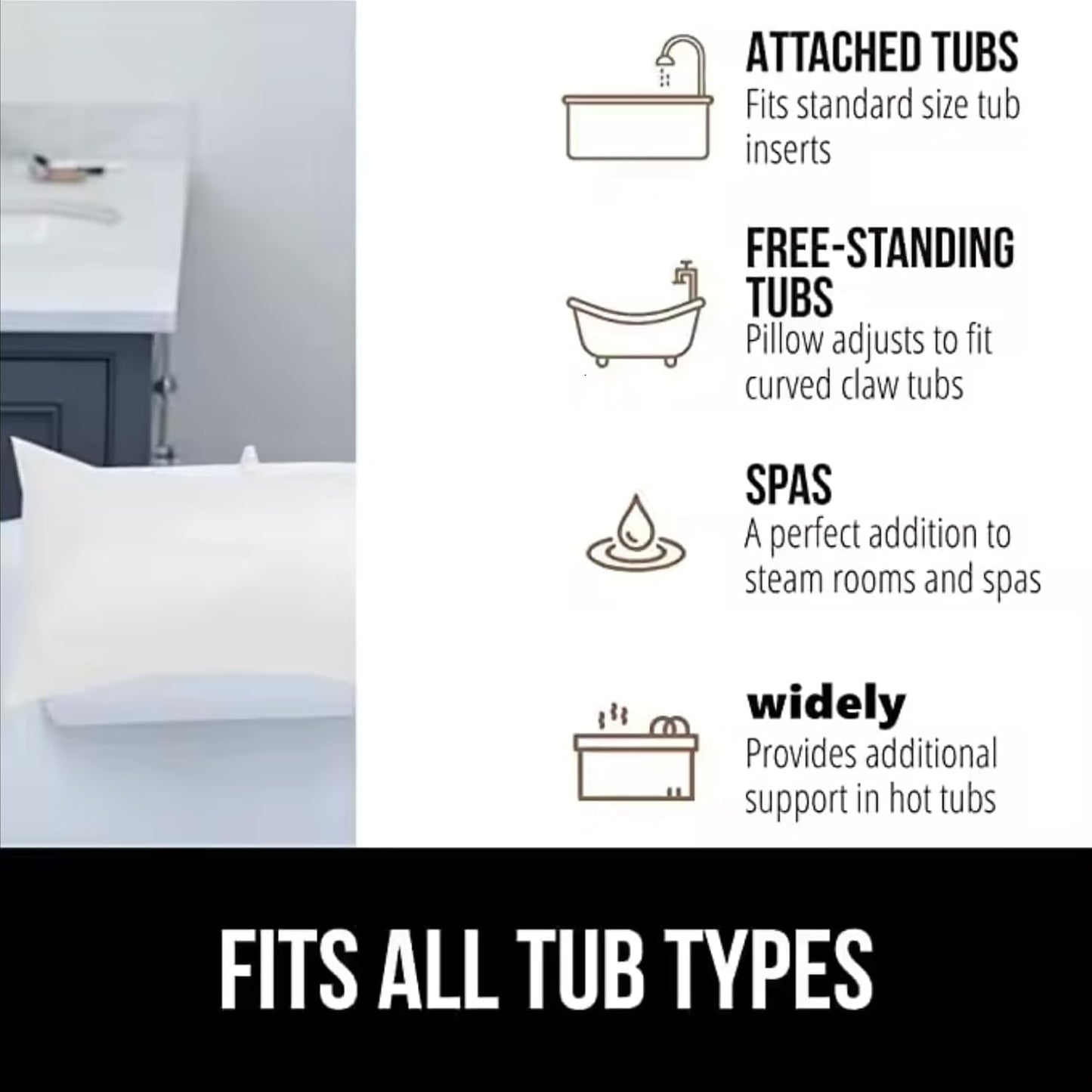 YUET Anti-Slip Non-Slip Bathtub Pillow Home Spa Bath Inflatable Cushion Head Neck Back Shoulders Rest Relax Suction Cup Bathroom Support for Hot Tub Luxurious Headrest