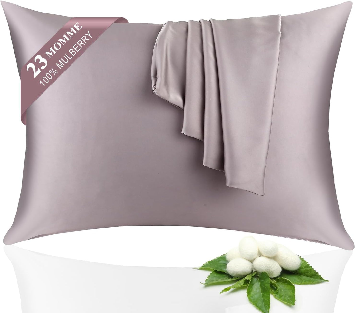 100% Silk Pillowcase 2 Pack for Hair and Skin, Both Sides 23 Momme Grade 6A+ Mulberry Silk Pillowcases with Hidden Zipper, Soft&Smooth Cooling Pillow Cases (Gray, Standard 20×26)
