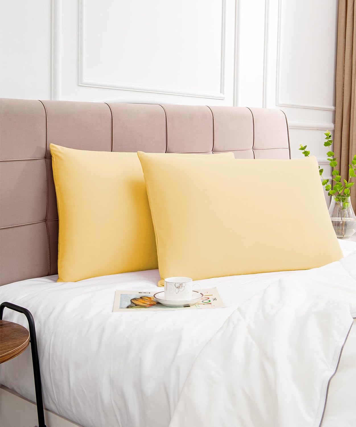 Warmstar Cotton Pillow Cases Queen Size Set of 2, 600 Thread Count Pillowcases 20x30 Inches, Soft Long Staple Cotton Pillowcases Breathable with Envelope Closure,Mustard Yellow