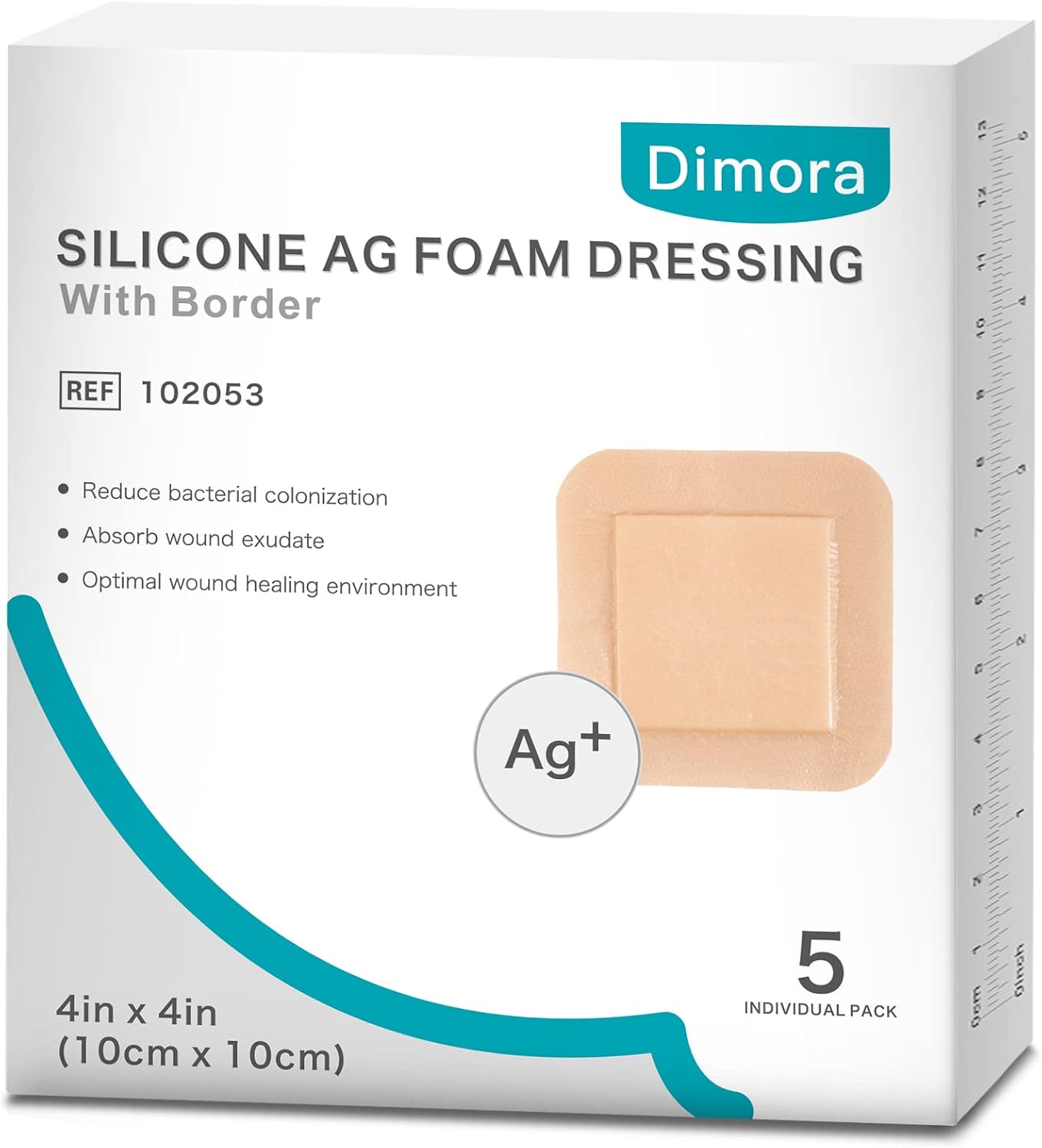 Dimora Silicone Foam Dressing Silver Ag Sterile Wound Bandage with Gentle Silicone Adhesive Border 4"x 4" Waterproof Breathable Ultra Absorbent Pads