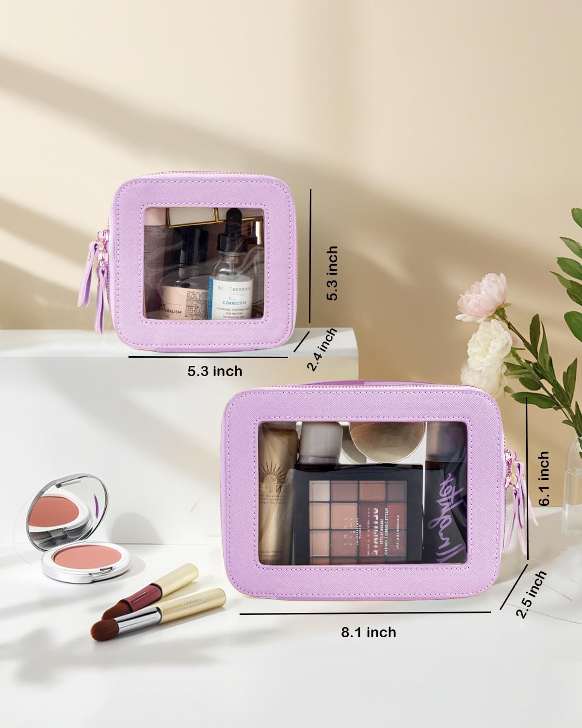 Travel Clear Makeup Bag Set, TSA Approved Cosmetic Bag Case with Zipper Portable Makeup Pouch Toiletry Bag Women Traveling Cosmetic Organizer Storage Bag Car Organizer Car Essentials for Women