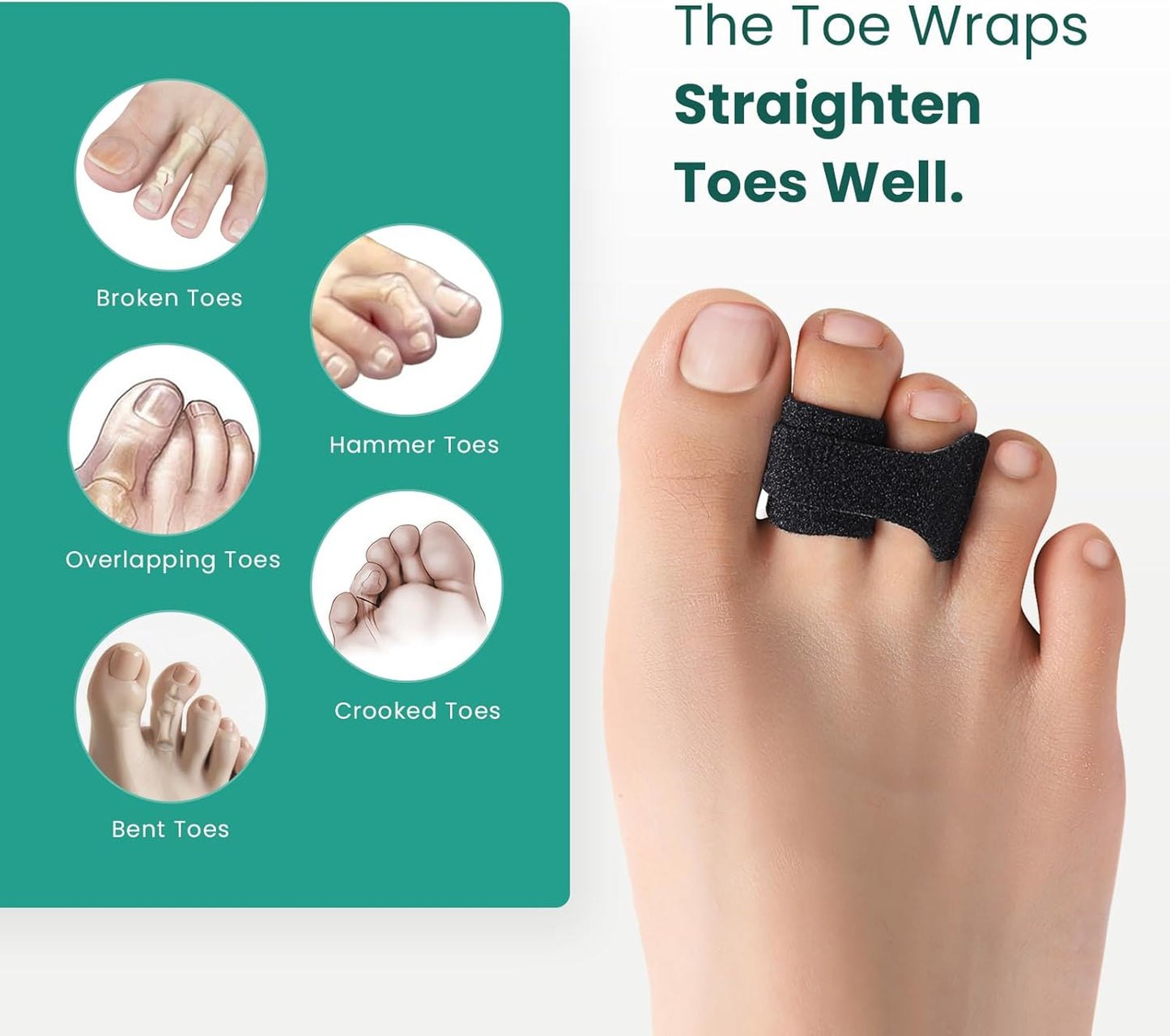 Welnove Hammer Toe Straightener - 8 Pack Broken Toe Wraps - Hammer Toe Corrector for Women - Toe Splints for Crooked Toes, Curled Toes, Bent Toes - (Small, Black)