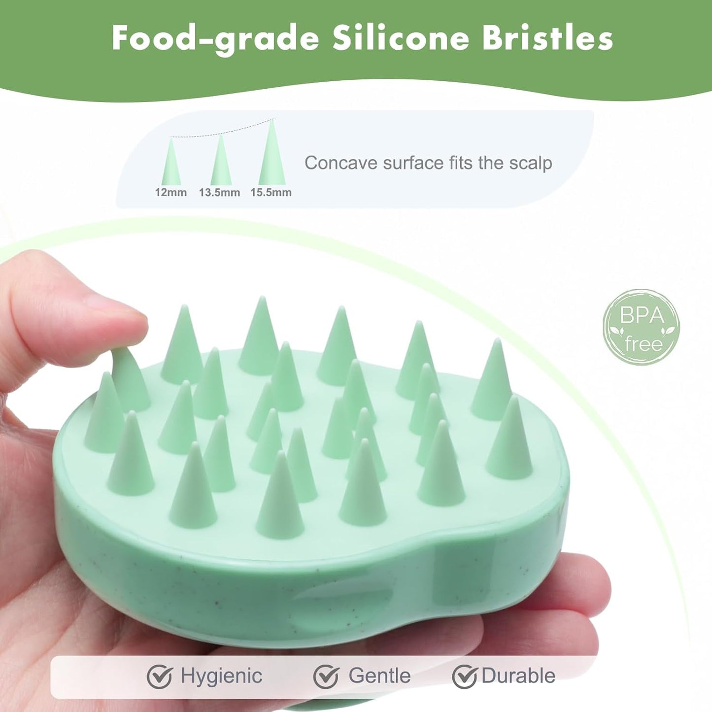 FREATECH Scalp Massager Hair Growth, Scalp Scrubber Shampoo Brush with Soft Silicone Bristles for Dandruff Removal and Hair Care, Wet & Dry Hair Massager Scalp Exfoliator, Mint Green