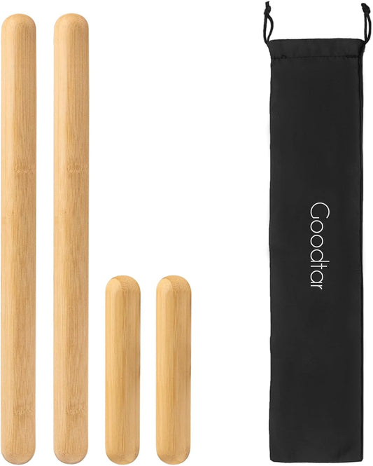 4PCS Solid Bamboo Massage Sticks & Guasha Set with Roller/Stick - 100% Bamboo Therapy Tools for Neck/Arm/Back/Legs/Full Body, Deep Tissue Massage, Muscle Relaxation, Body Shaping, Fatigue Relief
