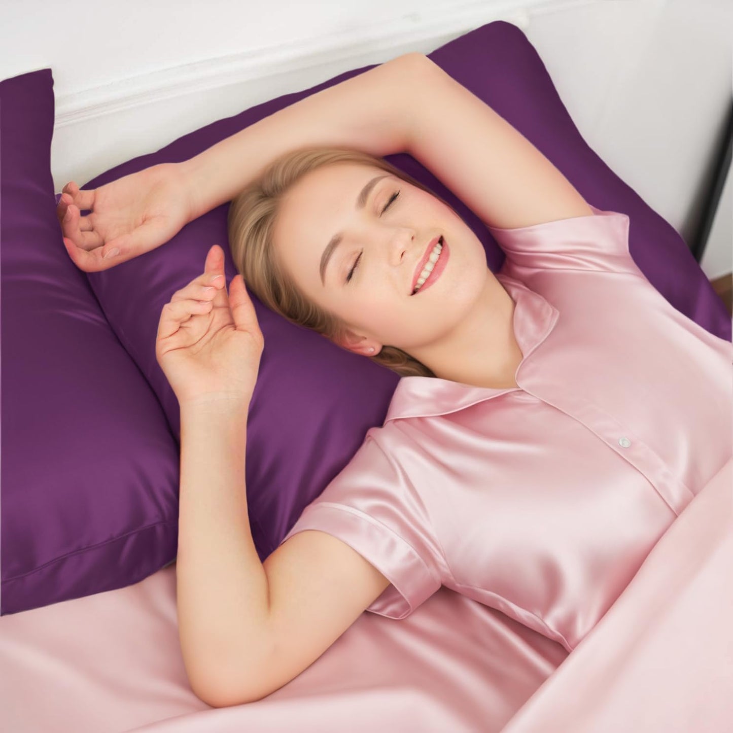 INSSL Silk Pillowcase for Women, Mulberry Silk Pillowcase for Hair and Skin and Stay Comfortable and Breathable During Sleep(Dark Purple, King)