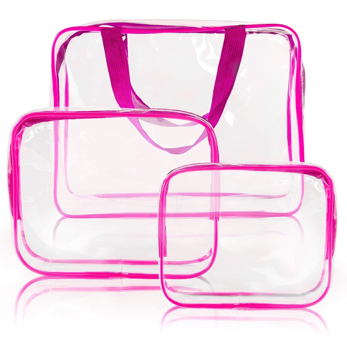 5Pcs Crystal Clear PVC Travel Toiletry Bag Kit for Women Men, Waterproof Vinyl Packing Organizer Storage Bags with Zipper Handle Straps, Cosmetic Pouch Carry on Airport Airline Compliant Bag Handbag