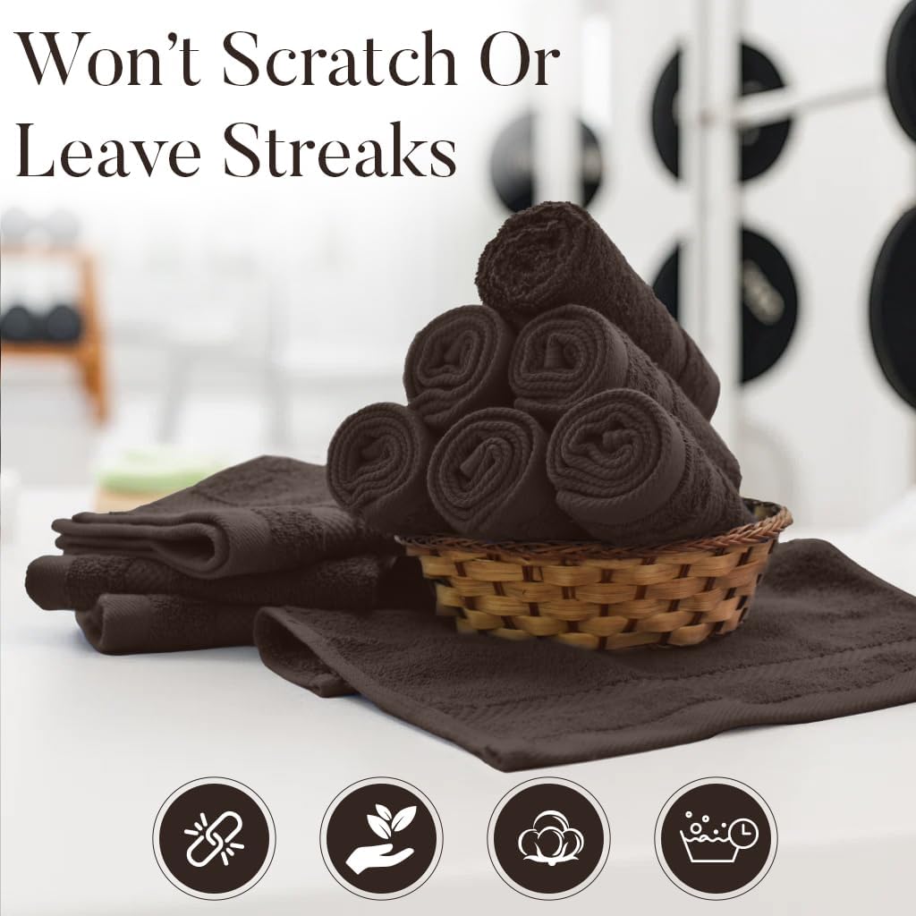 DAN RIVER 12-Pack Premium 100% Cotton Brown Face Towels – Reusable Face Towel Set, Soft & Absorbent Bath washcloths for Bathroom & Body – Hand and Face Towels, 550 GSM (12x12 in)