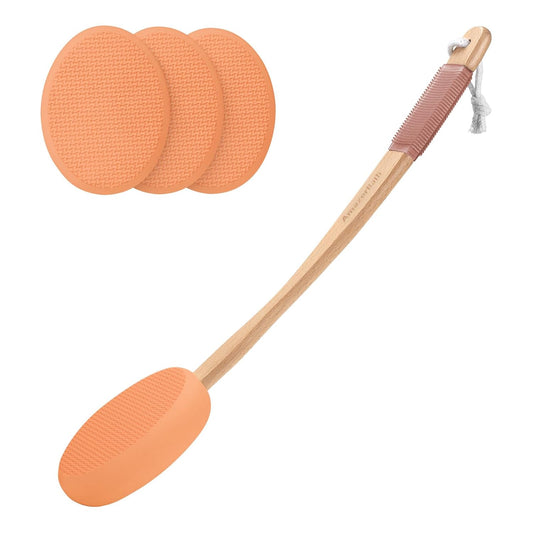 AmazerBath Lotion Applicator for Back, Feet, 4 Replaceable Pads with Long Handle, Back Sunscreen Applicator for Kids, Elderly, Women, Apply Cream Medicine Skin Cream Moisturizer Tanner, Orange