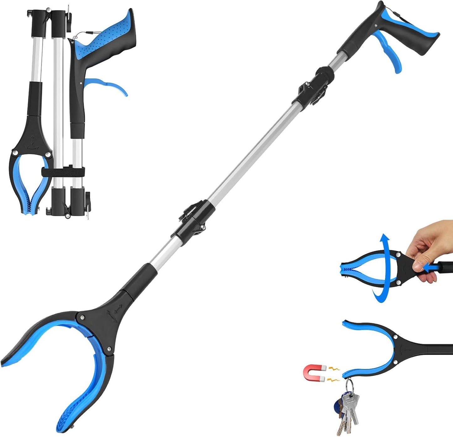 Grabber Reacher Tool 36 Inch, Heavy Duty Foldable Grabber with Anti-Slip 360° Rotating Jaw, Magnetic Tip for Seniors, Reacher Grabber Pickup Tool for Elderly After Surgery Recovery