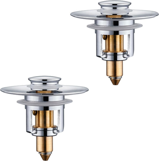 Universal Bathroom Sink Stopper - 2 Pack Chrome Silver Pop Up Drain Stopper for 1.06"-1.65" Basin Drain Holes,Anti Clogging Bathroom Sink Drain Strainers with Hair Catcher