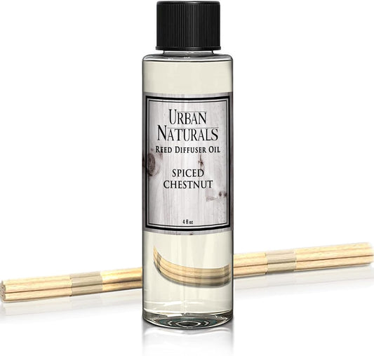 Urban Naturals Spiced Chestnut Oil Reed Diffuser Refill with Free Set of Reed Sticks – Comforting Autumn Scent of Chestnuts, Cinnamon, Clove and Cedar Wood – Vegan, 4 oz, Made in The USA