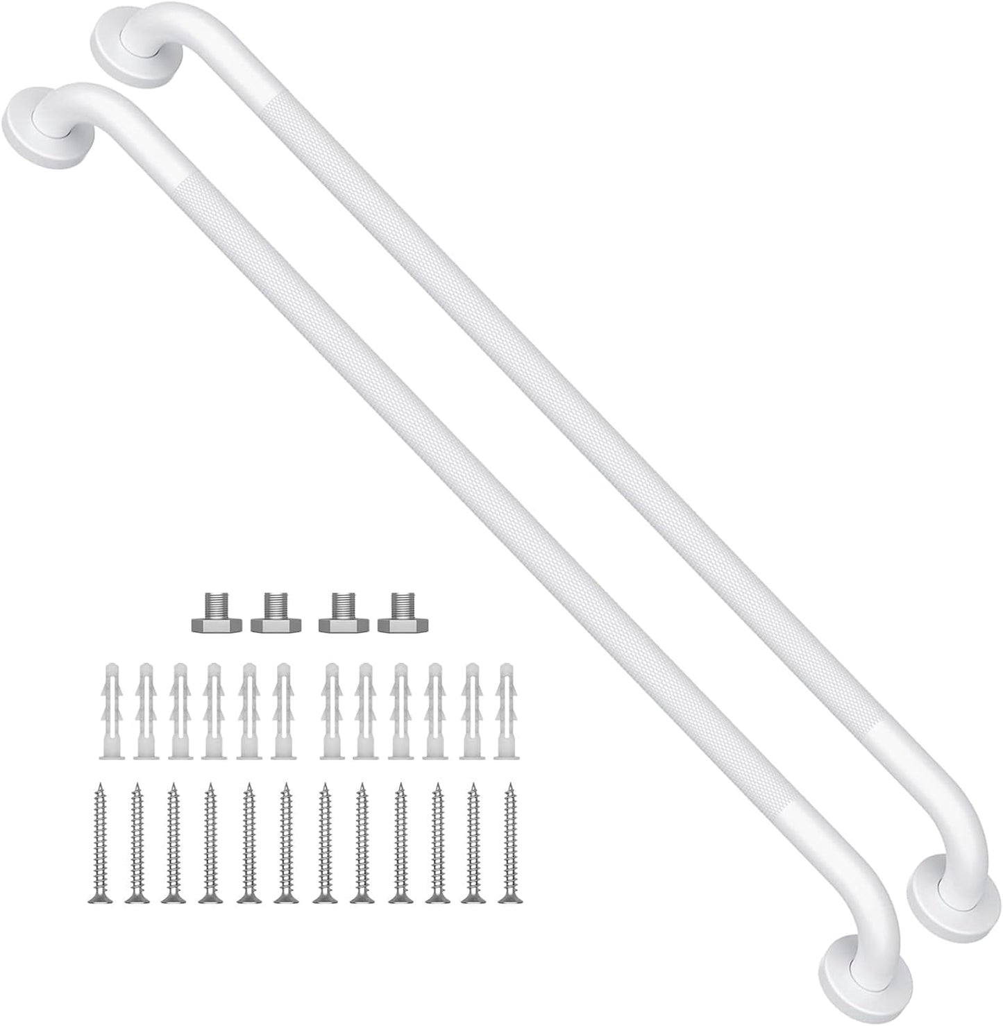 2 Pack 36 Inch White Shower Grab Bars w/Anti-Slip knurled Grip, iMomwee Stainless Steel Wall Mount Bathroom Safety Balance Handrail, Handicap Elderly Senior Assist Textured Grab Bar Handle