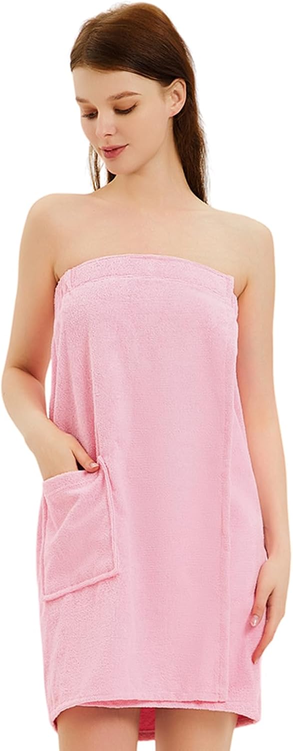 Womens Bath Body Wrap & Hair Towel Shower Spa Wrap Robe Adjustable Closure Bathrobe