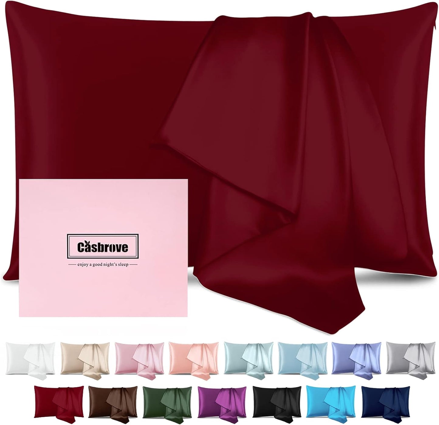 Silk Pillowcase for Hair and Skin Mulberry Silk Pillowcase Soft Breathable Smooth Both Sided Natural Silk Pillowcase with Zipper Beauty Sleep Silk Pillow Case 1 Pack for Gift(Standard,Red)