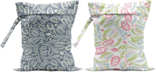 2Pcs Plant Wet Bags 12x10 Inch, Leaves Waterproof Travel Laundry Bags, Washable Reusable Wet Dry Bag for Swimsuit Pool Beach Diapers Dirty Yoga Gym Clothes, Plant Gifts for Women Friend Travelers