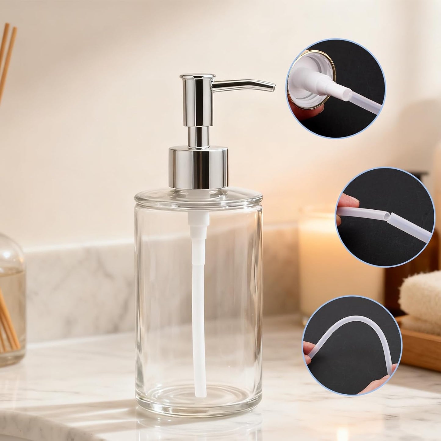 2 Pack Soap Dispenser Pump Replacement,Reusable Pump Head Replacement for Lotion Soap Dispenser Bottle,Lotion Bottle Pump Replacement(Silver)