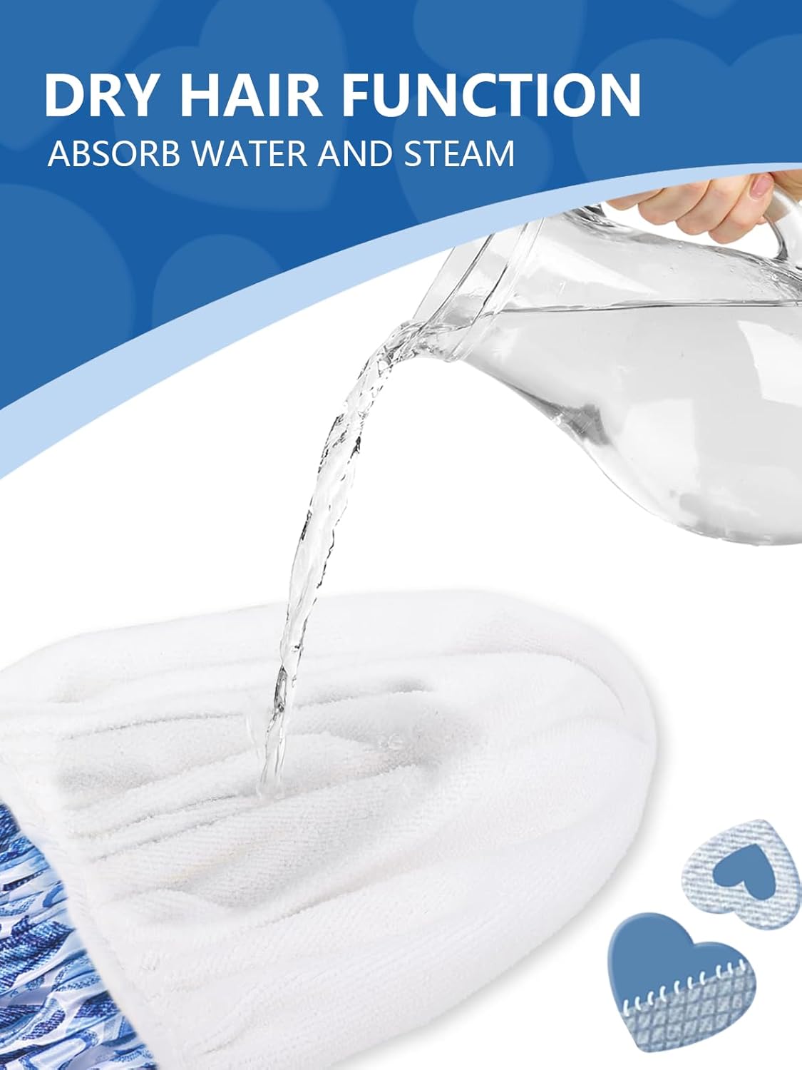 Years calm Terry Lined Shower Cap, Triple Layer Heart Motifs,Waterproof Reusable Elastic,Hair Shower Cap for Women,Terry Cloth Shower Caps for Spa,Clean,Trave (Blue, One Size)