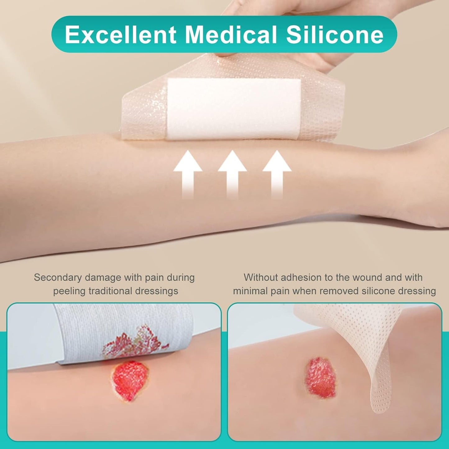 Dimora Silicone Foam Dressing 3x3 inch with Border 20 Pack, Wound Bandage, Gentle Adhesive Waterproof Pads for Sensitive Skin Wound Care 7.5x7.5 cm