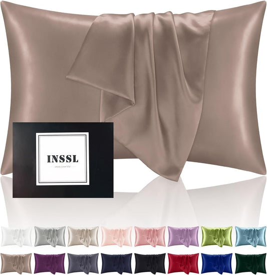 INSSL Mulberry Silk Pillowcase for Hair and Skin Health,Natural Silk Pillow Cover with Hidden Zipper Both Side Silk1 pcs (Light Coffee, Standard 20"x26")