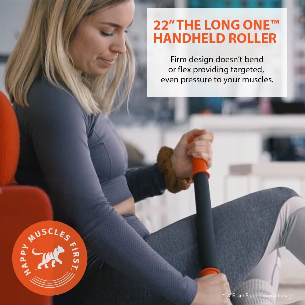 Tiger Tail 22in Massage Stick Portable Roller, Handheld, Deep Tissue Foam Roller, Body Massage and Myofascial Release Tool for Legs, Neck, Calves, Thighs, Shins & Back, The Long One 22, Made in USA
