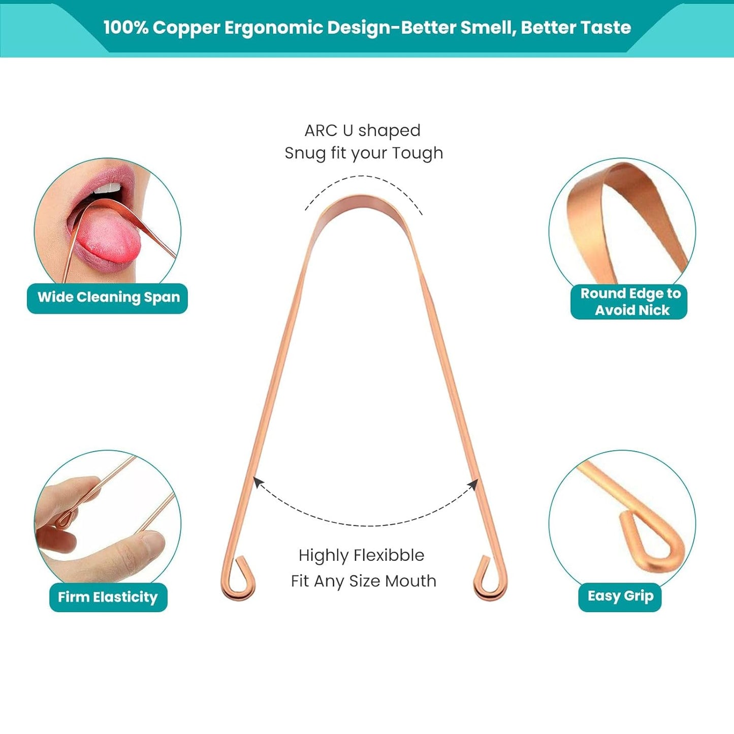 2Pcs Copper Tongue Scraper, Tongue Cleaner Set for Adults Kids, Stainless steel Wide Double Blades Oral Tongue Brush Cleaning Scrapping Sweeper for Fresh Breath and Mouth Hygiene Care with Travel Bag