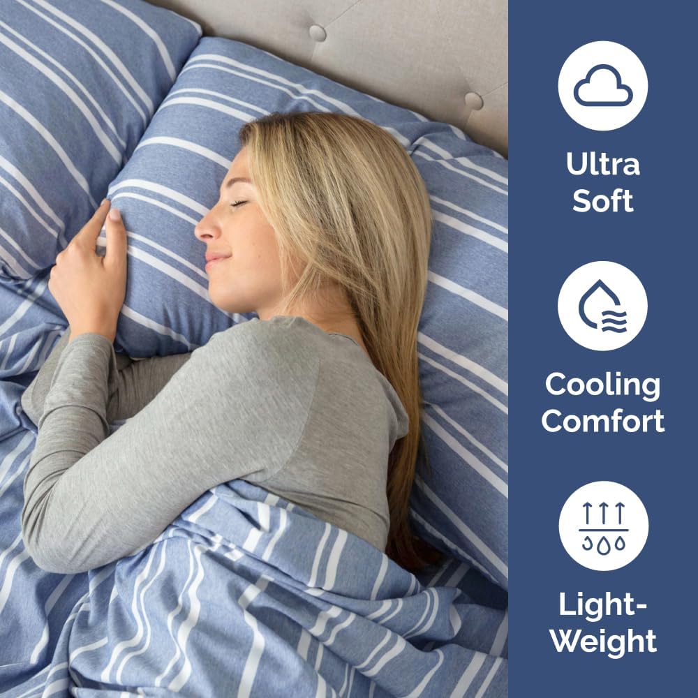 Queen Pillow Cases Set of 2 - Ultra Soft Hotel Quality Pillowcase Covers - Comfy, Cozy & Wrinkle Free - Shrinkage and Fade Resistant - Machine Washable Pillow Protectors - 2 Piece Set - Blue Stripes 3