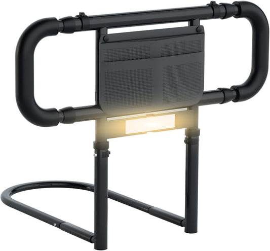 Bed Rails for Elderly Adults Safety: Elderly Assistance Products with Adjustable Double Grips, Storage Pocket, Motion Sensor Light, Items for Elderly Bed Rail, Can Withstand 300lb(Black)