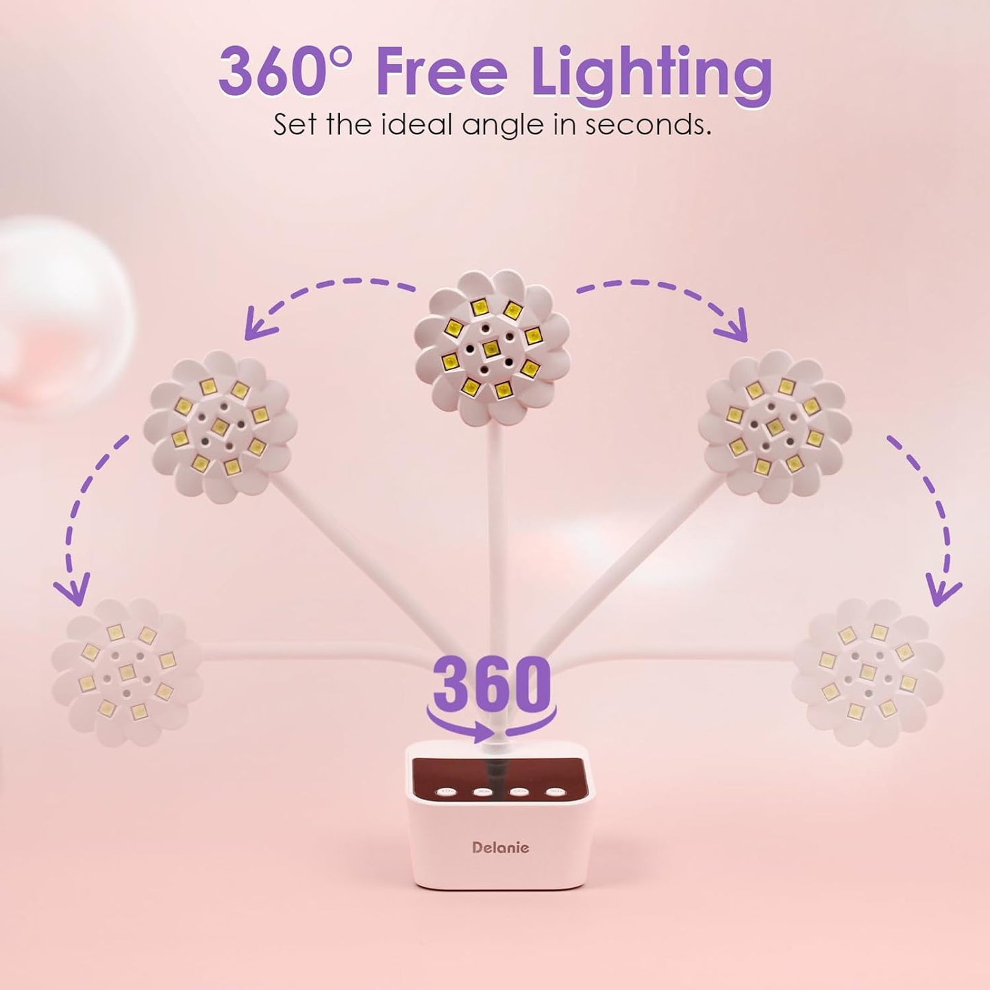 Delanie UV LED Nail Lamp Flash Cure Light - Rechargeable Cordless Gooseneck Nail Curing Light for Gel Polish Glue Extension, White