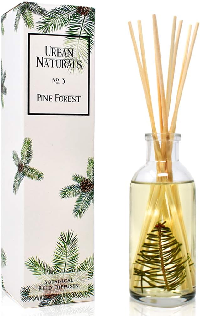Urban Naturals Pine Forest Reed Diffuser Set - White Pine Needles, Eucalyptus and Sandalwood - Christmas Tree Scent - Holiday Decor with Real Pine Branches