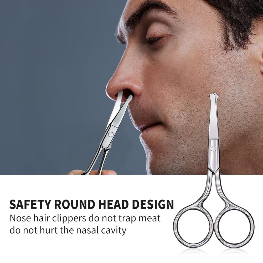Small Scissors With Round Tip Design - Professional Grooming for Hair, Eyelashes, Nose, Eyebrow Trimming, Mustache - Will Not Hurt the Nasal Cavity