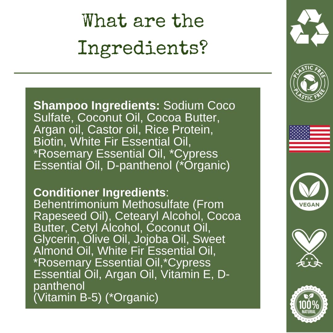 Shampoo Bar and Conditioner with Travel Tins | Rosemary, Biotin, Castor Oil | Growth, Volume, Thickening | For Thinning Hair | USA 2-pk