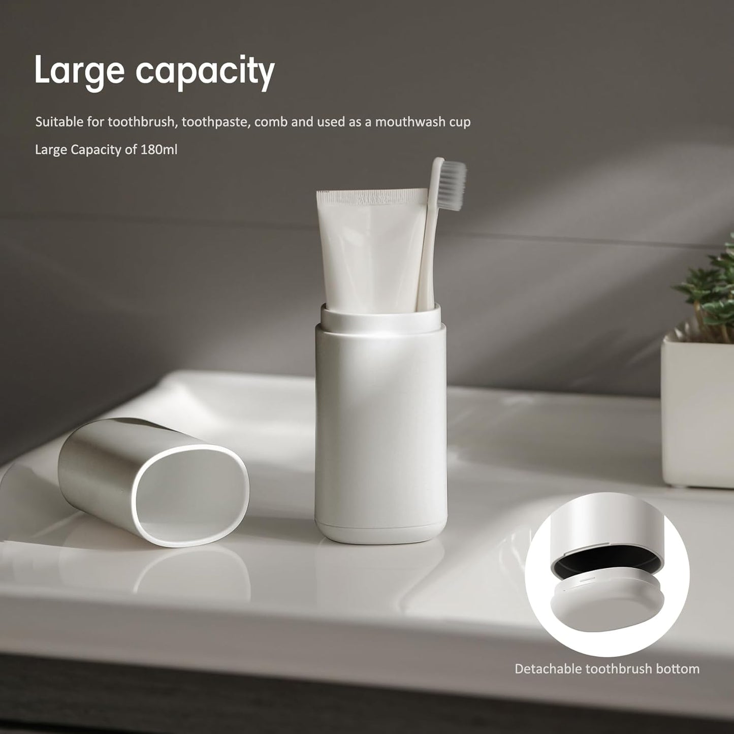 BALUCA Travel Toothbrush Case, Portable Tooth Brush Holder and Toothpaste Cover Container with Mouthwash Cup, Compact Oral Clean Tools Organizer for Traveling/Camping/School/Home - Large Capacity