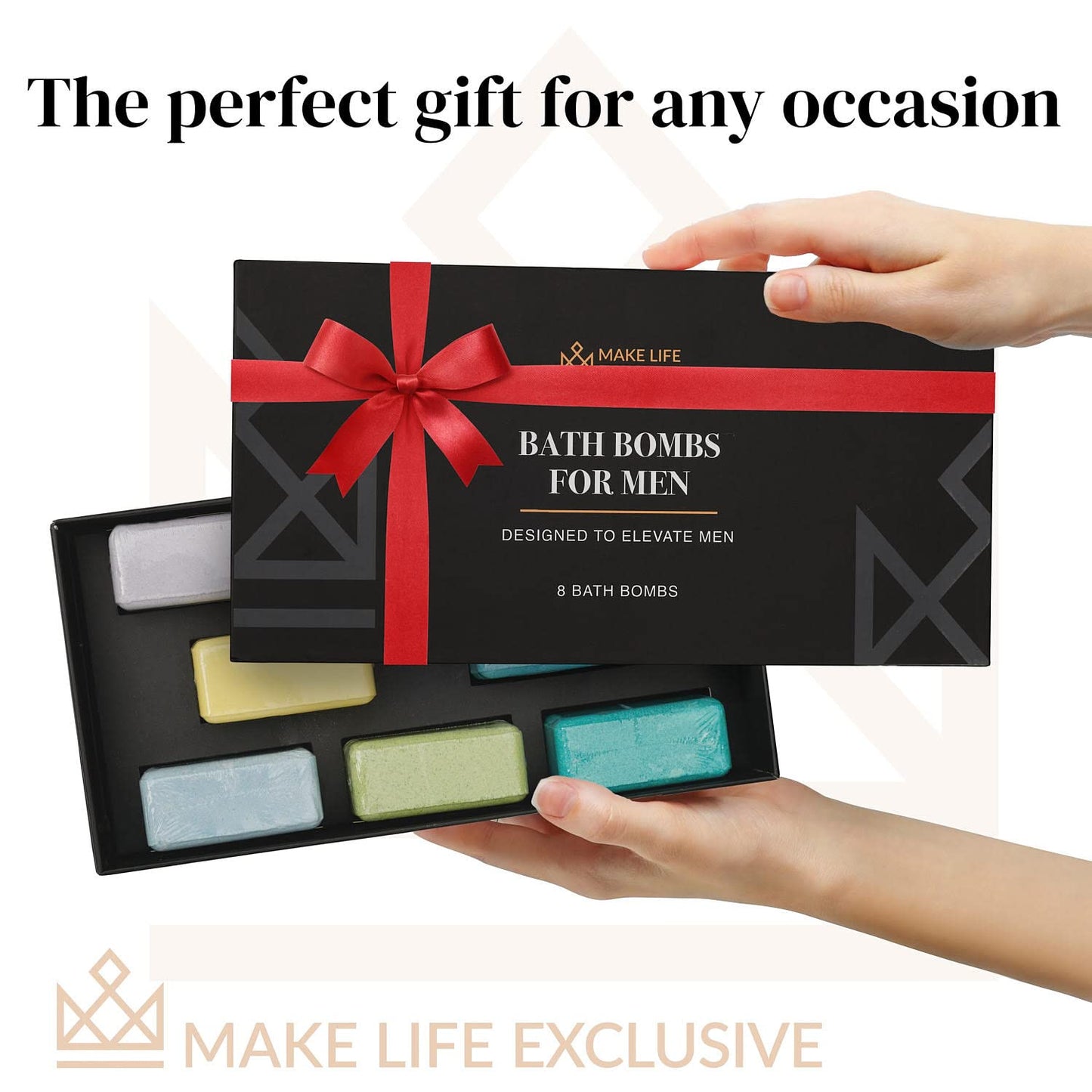 Bath Bombs for Men, Block Shape, Gifts for Men, 8 Large 5oz Bombs, 100% Natural Products & Essential Oils, Soak in, Bubble Bath