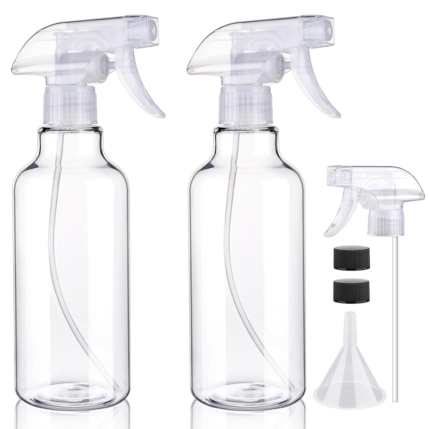 Plastic Spray Bottles Empty Spray Bottle 16.9oz/500ml 2 Pack Heavy Duty Spraying Bottles Mist/Stream Water Bottle for Cleaning Solutions, Essential Oils, Hair (Clear)